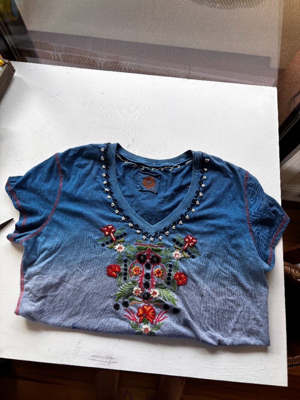 DOUBLE D RANCHWEAR T Shirt 1X. Blue - embroidered